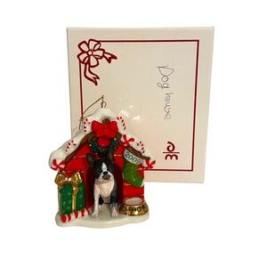 Danbury Mint 2009 Home for the Holidays Boston Terrier Doghouse Ornament w/ Box